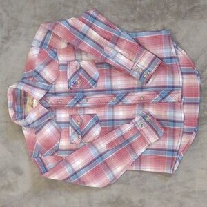 Wrangler Retro Pearl Snap Plaid Western Button Up Shirt Boys Kids Size small